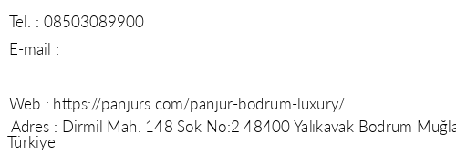 Panjur Bodrum Luxury telefon numaralar, faks, e-mail, posta adresi ve iletiim bilgileri